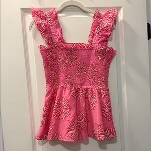 J Marie Pink Floral Smocked Top